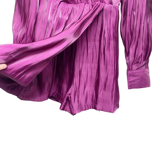 Lilyful Womens Size M Purple Gathered Long Sleeve Wrap Romper - Picture 4 of 7